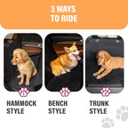 XL Waterproof Hammock Large Car Seat Cover, Fits SUVs Trucks Big Sedans, Secure Convertible Travel Bed Protects Backseat Cargo from Dog Puppy Pet Water Food Drool Urine, Black w/Blue Trim