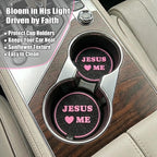 Christian I Love Jesus Pink Steering Wheel Cover for Women & Girls with 2 Pack Car Coasters, Pink Car Accessories, Christian Gifts for Women, Universal 15" Fit for Cars, SUVs, Trucks