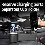Car Seat Gap Filler Organizer, Universal Premium Leather Seat Organizer with Cup Holder, Seat Gap Storage Box with Bottle Holder, Car Leather Gap Bag Front Center Console Seat (Driver Side)