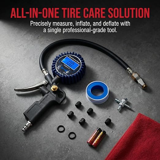 Digital Tire Pressure Gauge with Inflator | 3-250 PSI, Air Chuck & Compressor Accessories, Heavy Duty, Quick Connect Coupler, 0.1 Display Resolution