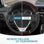 Dark Wood Grain Car Steering Wheel Cover, Standard 15 inch with Black Faux Leather Grip, Made to Fit Most Auto Truck Van SUV
