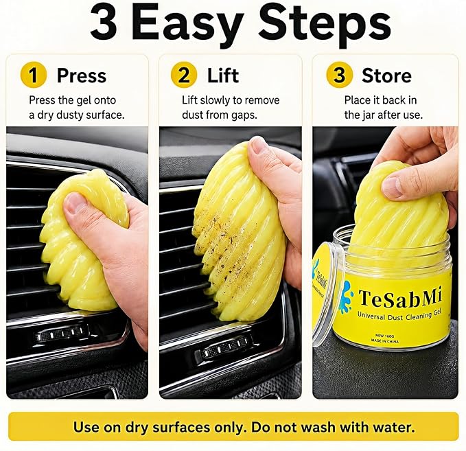Car Cleaning Gel, Reusable Cleaning Putty for Vents & Gaps, 160g | For air vents, dashboard gaps, cup holders and console buttons; picks up dry dust, crumbs and lint. No water needed.