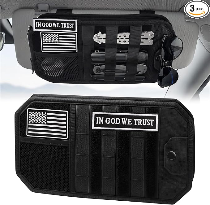 Visor Organizer, Tactical Visor Organizer | MOLLE Visor Organizer | Sun Visor Organizer | Car Visor Organizer with Sunglasses Holder | Zipper Pockets | Card Slots