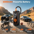 Tire Inflator Portable Air Compressor, Dual Power - 6000mAh & 12V DC, Cordless Air Pump for Car Tires, Bikes, Motorcycle, Balls with LED & Digital Pressure Gauge, Auto Shut-off