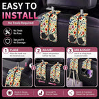 Car Seat Back Storage Hook, Funny Car Purse Hook, Cute Vehicle Storage Organizer for Purses Handbags Colorful Floral Pattern
