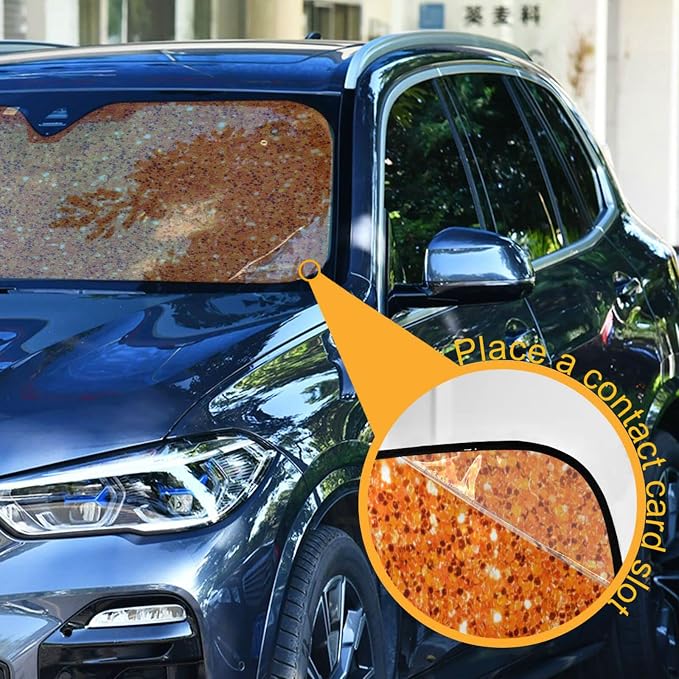 Orange Glitter Texture Car Windshield Sun Shade Foldable Sun Shield Shade for Blocks UV Rays Protector-Keeps Your Vehicle Cool for Most Sedans SUV Truck,53"x23.5"