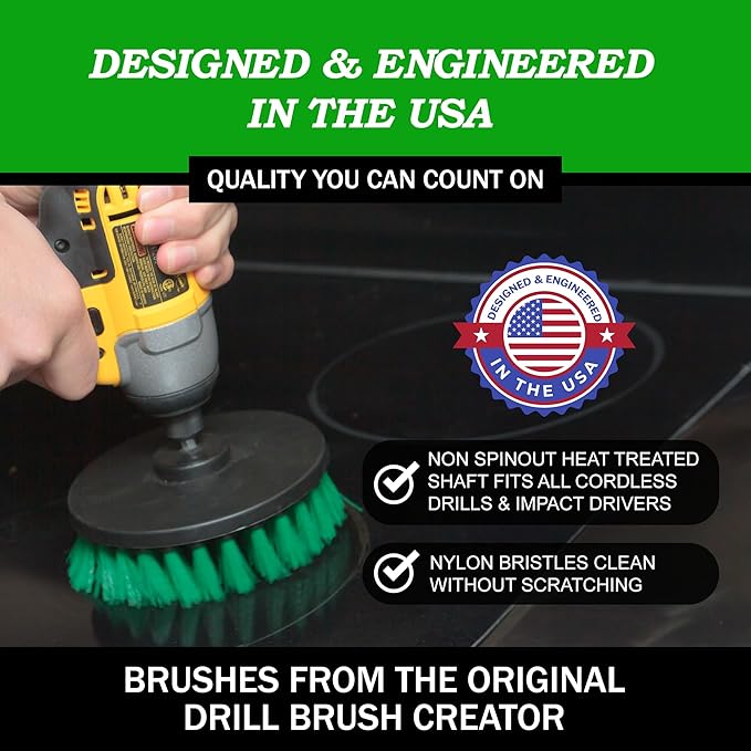 Green Kitchen Set – Drill Powered Cleaning Tools for Stainless Steel Sink, Copper Sink, Stove Top, Oven, Air Fryer & Cabinets – Must-Have Kitchen Accessories for Fast Cleaning