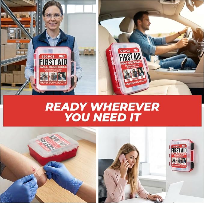 350 Piece Professional Wall-Mount First Aid Kit, Home, Business | Dual-Layer Hard Case, Office, Warehouse, Jobsite, Garage, Vehicle, Workplace Safety, Classroom And Emergency Readiness