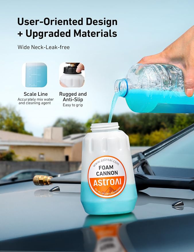 Foam Cannon, Heavy Duty Car Foam Sprayer Attachments, Wide Neck Adjustable Snow Foam Lance and Thick Foam for Pressure Washer Car Wash, 1/4" Quick Connector, 1L Bottle & 5 Nozzle Tips