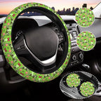 Cute Green Frog Steering Wheel Cover for Women,Universal Auto Steering Wheel 14-15 Inch Car Interior Accessories with 2PCS Car Coasters,Suitable for Men and Women