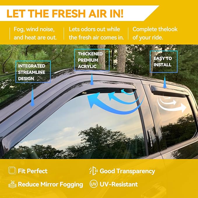 Window Visors for 01-07 Chevy Silverado/GMC Sierra, Rain Guards Vent Deflector Shade Smoke for 00-06 Chevy Suburban/GMC Yukon XL, 02-06 Cadillac Escalade/Chevy Avalanche for Crew Cab, 4PCS