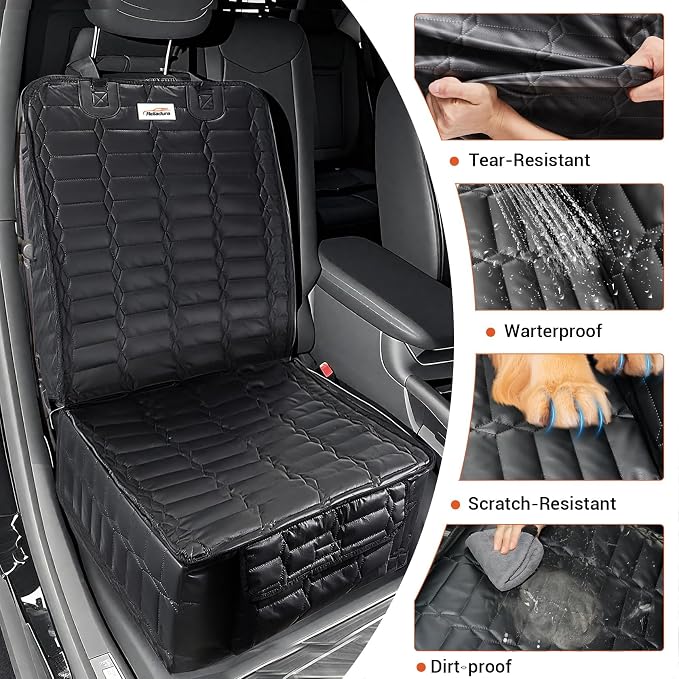 Front Seat Covers for Dogs, Waterproof Leather Dog Car Seat Cover, Full Coverage Nonslip Scratchproof Pet Car Seat Protector, Fits Cars, Small Trucks, SUVs Bucket Seat Cover