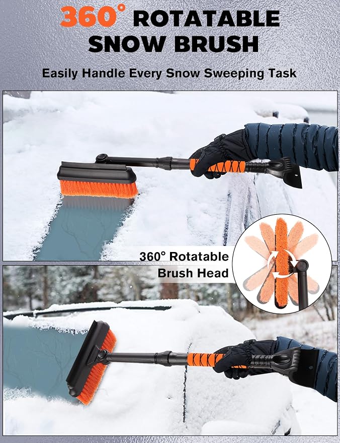 31.5" Ice Scrapers for Car Windshieldand and Extendable Snow Brush for Car with Foam Grip,360° Pivoting Brush Head for Car Truck SUV Home Winter Snow Removal