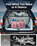 Trunk Organizer for Car - Car Organizer, Foldable Trunk organizer for SUVs & Sedans, Sturdy Organization for Car Accessories, Tools, Sundries, Pink, 2 Compartments, 21.3"×12.6"×10.6"