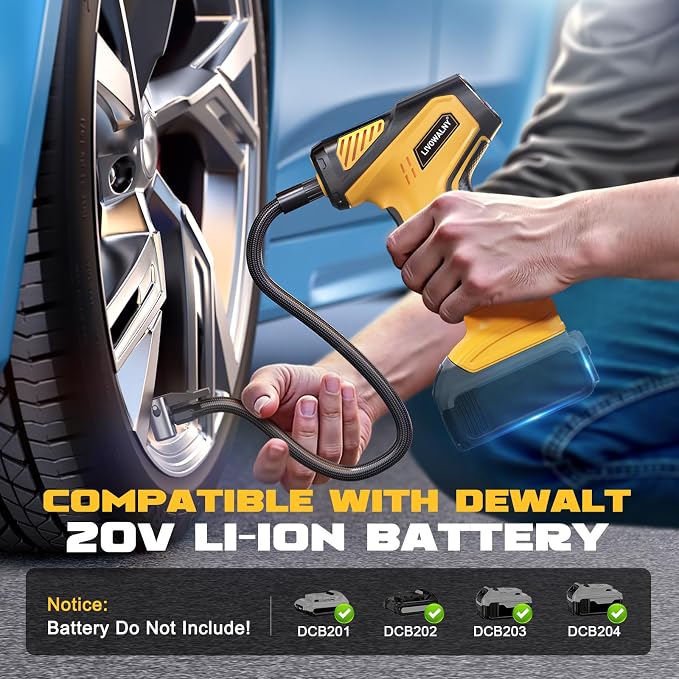 Tire Inflator Portable Air Compressor Compatible With Dewalt 20V Battery, 150PSI Air Pump Cordless Tire Pump Digital Pressure Gauge, Tire Inflator for Car, Bike, Motorcycle (Tool Only)
