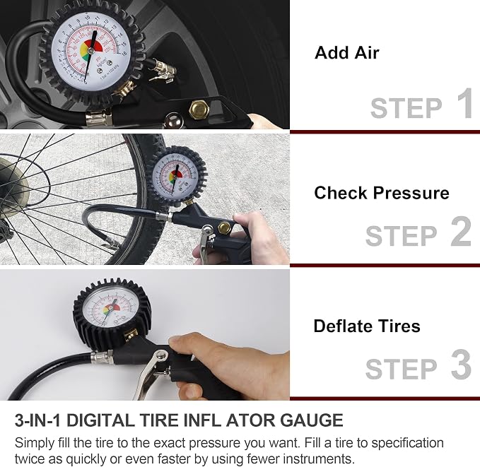 Heavy Duty Air Compressor Accessory Kit, Air Blow Gun and Air Hose Fittings, 1/4" NPT Air Tool Kit with 100 PSI Tire Inflator Gauge