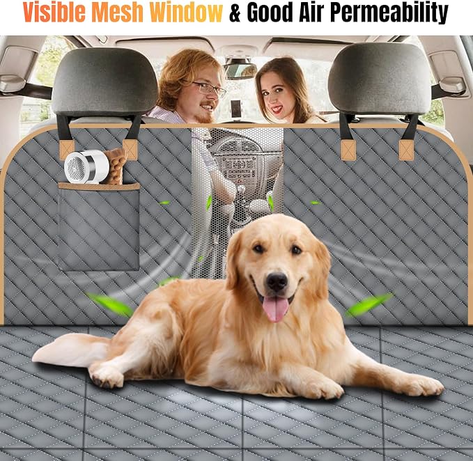 Dog Car Seat Cover for Back Seat, Hard Bottom Holds 420lbs Dog Hammock for Cars SUVs Trucks, Easy to Clean, Waterproof Scratch-Proof Nonslip Backseat Extender for Dogs 4 Panels