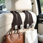 2PCS Car Purse Holder Hook, Seat Back Storage Hook, Leather-Wrapped Alloy Double Headrest Hook for Purses & Bags, Cute Car Interior Accessories for Women and Men, Brown