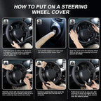 D Shaped Steering Wheel Cover for 14.5-15 inch Flat Bottom Wheels, Breathable Perforated Microfiber Leather, Anti-Slip Grip, Universal Fit for Cars & SUVs, Black