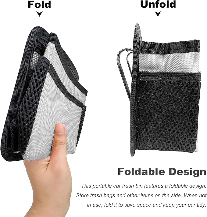 Car Trash Can, Foldable Multi-Pocket Design Auto Hanging Storage Container with Garbage Bags, Multifunctional Mini Oxford Storage Bag Garbage Holder for Cars SUVs Trucks (Gray)