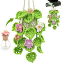 Crochet Car Air Freshener, 15ml Empty Refillable Oil Diffuser Bottle with Hanging Crochet Flowers Plant for Car Rearview Mirror Decor Air Freshener Diffuser for Home, and Office Decor(Flowers)