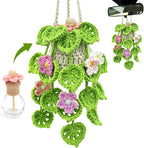 Crochet Car Air Freshener, 15ml Empty Refillable Oil Diffuser Bottle with Hanging Crochet Flowers Plant for Car Rearview Mirror Decor Air Freshener Diffuser for Home, and Office Decor(Flowers)
