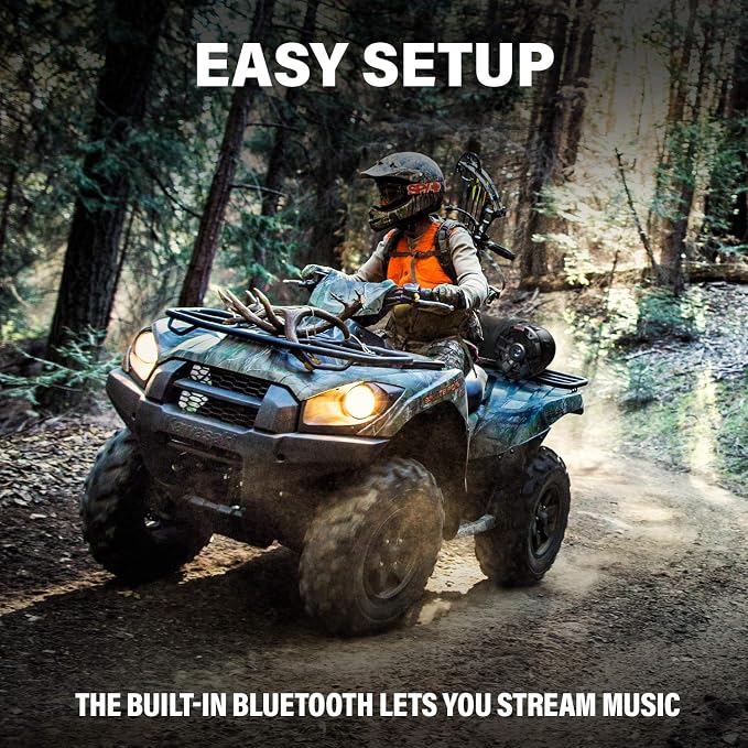 ATVB6.5R ATV UTV Weatherproof Sound System - 6.5 Inch Speakers, 1 Inch Tweeters, Built-in Amplifier, Bluetooth, Rechargeable Battery, Easy Installation for 12 Volt Vehicles