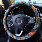 3 Pack Boho Steering Wheel Cover with Car Cup Holder Coasters Universal Baja Hippie Bohemian Style Steering Wheel Covers Cute Car Steering Wheel Cover for Women Girl 15 Inch (Orange)
