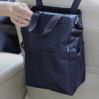 New Leak-Proof Travel Trash Bag, Hanging Car Trash Can with Hook and Loop Lid and Handle, Multipurpose Trash Bin with Storage Pockets for Car SUV Truck RV Camping 2 Gallons, Black