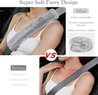 Soft Faux Fur Universal Fit Seatbelt Cover Car Truck SUV Airplane Seat Belt Shoulder Pad for Carmera Backpack Straps Neck Cushion Protector 2 Pack 10.5in Light Silver Grey