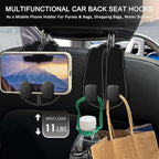 2PCS Car Seat Back Storage Headrest Hooks, Black Purse Holder Bags Hanger, Double Metal Hook for Backseat Organizer, Women Car Accessories Organization