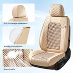 Coverado Seat Covers Full Set, 5 Seats Universal Seat Covers for Cars, Beige Car Seat Covers Front Seats Back Seat Cover, Breathable Car Seat Cushion, Leather Seat Cover Seat Protector Fit Most Cars