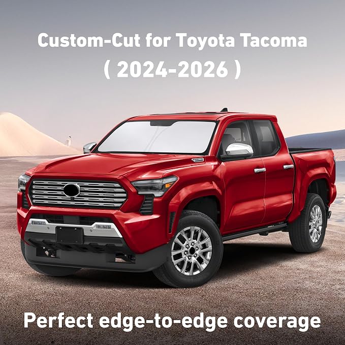 Windshield Sunshade Compatible for Toyota Tacoma 2024 2025 2026, Sun Visor for Front Windshield & Window Sun Shade Cover, UV Heat Blocker & Protector, Car Accessories