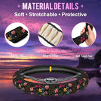 Vintage Dark Botanical Floral Steering Wheel Cover for Women Men Neoprene Breathable Wheel Cover Protector Anti-Slip Car Accessories Universal 15 Inch Fit for Cars Trucks Vehicles