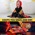 Disney Pixar Cars Bath Towels with Hood for Boys, Ages 2-6, Lightning McQueen Soft and Absorbent Hooded Cotton Beach Towel Wrap, Swimming Pool Poncho, Gifts for Boys (Red/Black Cars)