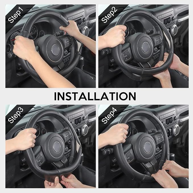 Car Steering Wheel Cover Large Size for F150 F250 F350 Ram 4Runner Tacoma Tundra Range Rover with 15 1/2 inches-16 inches Outer Diameter, Black Microfiber Leather