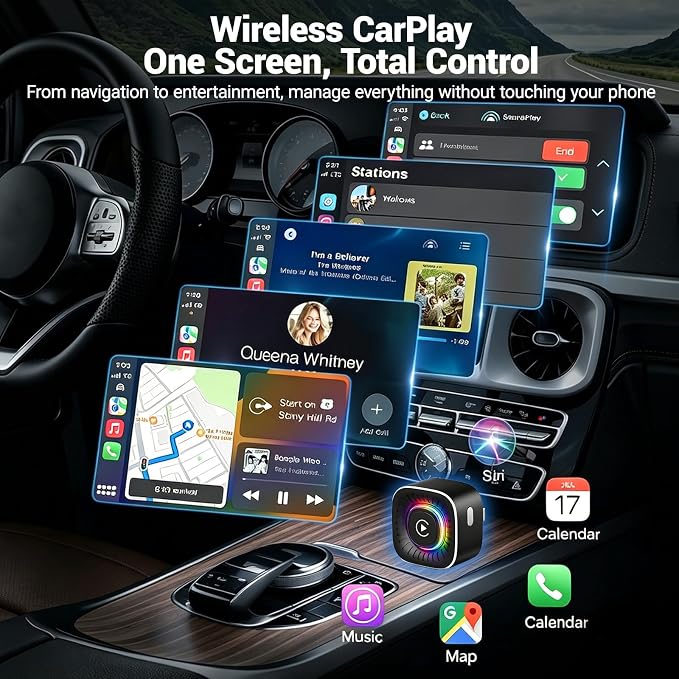 Wireless CarPlay Adapter & GPS Tracker, 2-in-1 Mini USB Dongle with Fast Auto Reconnect CarPlay Wireless Adapter, Plug and Play for OEM Factory Wired CarPlay Vehicles