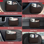 Universal Car Side Pocket Organizer, PU Leather Car Pocket Pouch for Car Seat, Door, Window, Console, Cards Trash Cell Phone Sunglasses Holder for Car, Brown