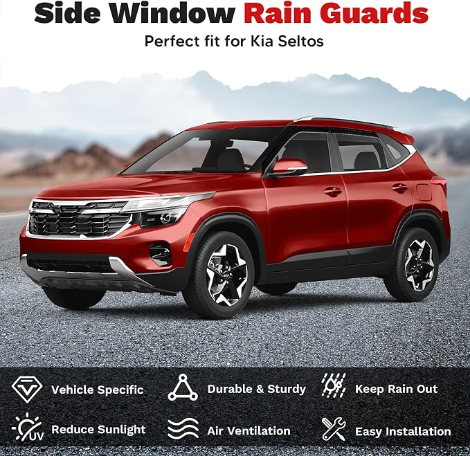 Seltos Rain Guards - Window Visors for Kia Seltos 2021-2025, Outside-Mount Tape-On Side Window Wind Deflectors for Seltos Accessories, Vent Visors Shades Rainproof 4PCS