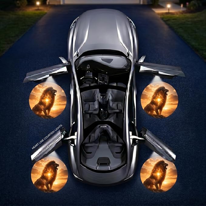 2PCS Lion Car Door Lights Projector, Magnetic Logo Projector Door Lights, Wireless LED Welcome Puddle Light, Lion Car Accessories Decor, Lions Gifts for Women Men, Fit All Vehicles Motorcycle