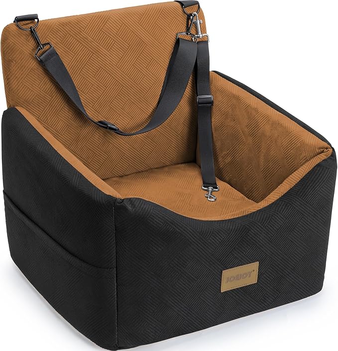 Dog Car Seats for Small Medium Dogs Under 35lbs, Dog Booster Seat with Detachable Washable Cover and Cushion, Memory Foam Pet Car Seat with Safety Belt and Storage Pockets (Brown)
