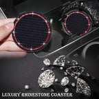 2PCS Bling Cup Holder Coaster, 2.75 Inch Auto Car Cup Holder Insert Coasters, Soft Silicone Anti-Slip Shockproof, Universal Vehicle Interior Accessories for Women Girls (Black & Red)