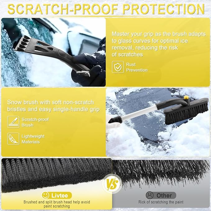 32" Extendable Ice Scraper & Snow Brush for Car Windshield, 360° Rotating Snow Removal Tool for Cars, Trucks & SUVs, Automotive Winter Essentials & Car Accessories for Men, Yellow