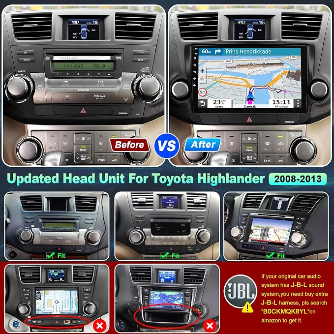 Car Radio for Toyota Highlander 2008-2013,8 Core 6GB+128GB | 10.2 Inch QLED Touch Screen, Carplay&Android Auto&Mirror Link,WiFi,GPS Navigation,Bluetooth5.0,FM&AM radio,Split Screen