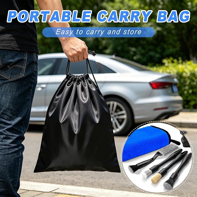 Car Interior Cleaning Kit - Windshield Cleaner Tool, 3 Graded Boar Brushes, Double Head AC Vent Shutter Brush, Towels, Duster, Car Interior Detailing Kit for RVs, Truck, Trailer