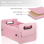 Car Trunk Organizer for SUV, Car Storage Organizer Collapsible Multi Compartment Container Box, Adjustable Car Accessories for Women/Men, Large Pink