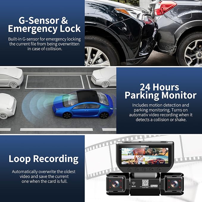 360 Degree View 4 Channel Dash Cam 5G WiFi & APP Control, 2K Front and Rear Inside, Left Right Dash Camera for Cars Free 64GB TF Card, G-Sensor, Night Vision, 24H Parking Mode (3.01 inches)