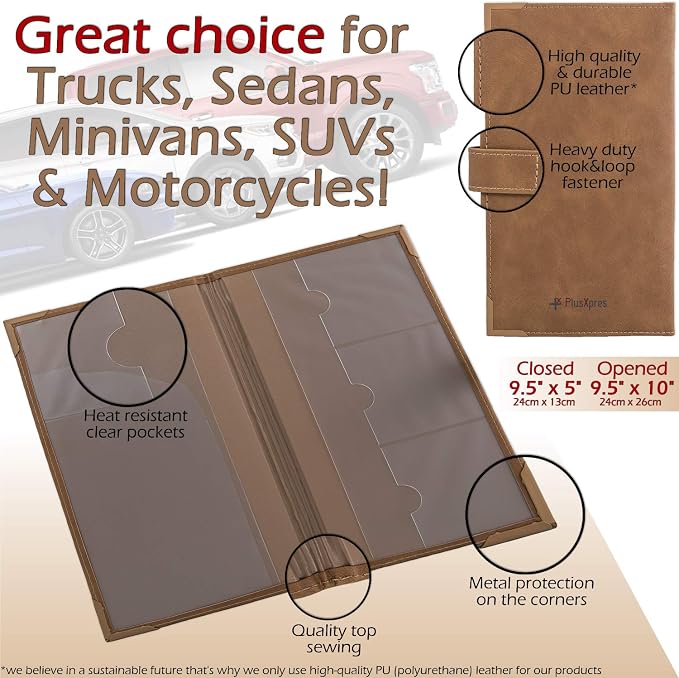 Registration and Insurance Card Holder - Car Organizer - Brown | Vehicle Glove Box Document Organizer, Auto Essential Paperwork Holder for Contact Information Cards, Interior Car Accessories