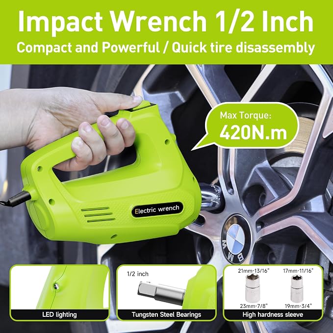 Electric Car Jack Kit 5T 12V Hydraulic Tire Jack with Double Cylinder Air Pump & LCD Touch Screen & Impact Wrench Portable Car Lift for Tire Changes and Roadside Emergencies