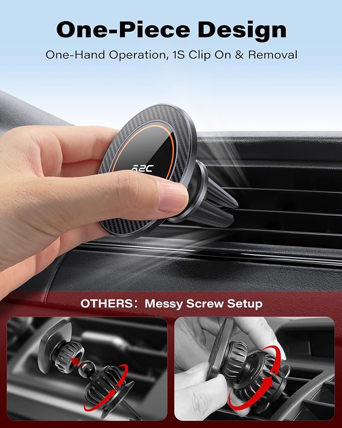 A2C for MagSafe Car Mount, [One-Piece] [17 N54] Magnetic Car Phone Holder for Air Vent, Silicone-Coated Metal Clips, No Assembly One-Hand Operation, 360°Adjustable Car Mount for Magsafe iPhone